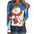 thumbnail image 1 of IROINNID Christmas Long Sleeve Shirts for Women Crewneck Holiday Shirt Printed Regular Casual Loose Fit Pullover Tops,Sky Blue, 1 of 5
