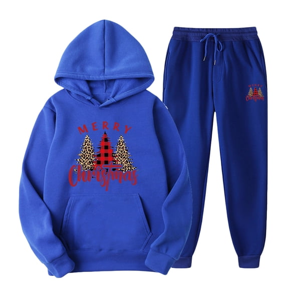 IROINNID Christmas Mens Hoodie Two-Pieces Sets Xmas Print Hooded Pullover with Sweatpants Winter Warm Holiday Funny Sets,Blue