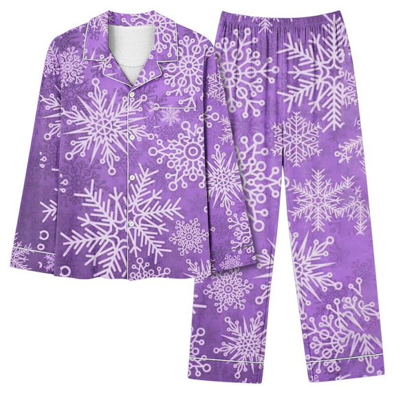 IROINNID Christmas Pajamas for Women Button Down Shirt with Pants Loose Fit Winter Sleepwear Breathable Homewear,Purple