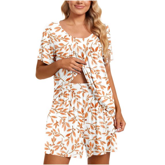 IROINNID Christmas Pajamas for Women Loose Fit Tunic Tops with Shorts Short Sleeve Two-Piece Sleepwear Holiday Pajamas Sets,Orange