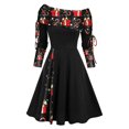 thumbnail image 1 of IROINNID Christmas Party Dresses for Women Off the Shoulder Xmas A-Line Dress Long Sleeve Flare Dress,Black, 1 of 4