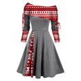 thumbnail image 1 of IROINNID Christmas Party Dresses for Women Off the Shoulder Xmas A-Line Dress Long Sleeve Flare Dress,Gray, 1 of 4
