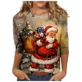 thumbnail image 1 of IROINNID Christmas Shirts for Women Christmas Print 3/4 Sleeve Crewneck Pullover Casual Holiday Blouse Loose Tops,Beige, 1 of 4