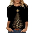thumbnail image 1 of IROINNID Christmas Shirts for Women Christmas Print T-shirt 3/4 Sleeves Xmas Blouse Crewneck Gift Tops,Black, 1 of 5
