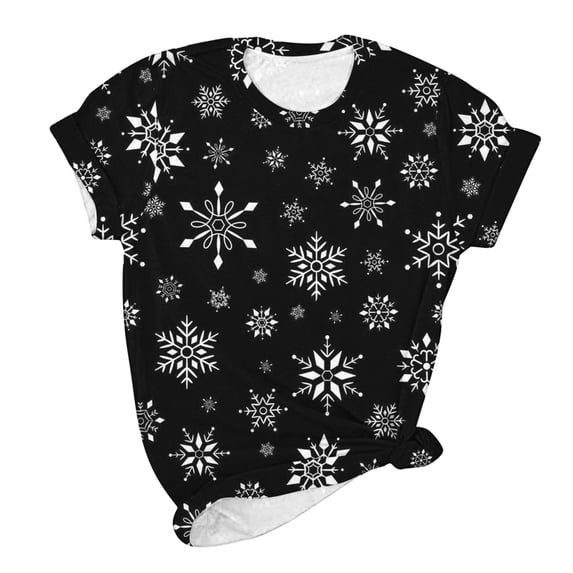 IROINNID Christmas Shirts for Women Crewneck Short Sleeve Pullover Casual Holiday Loose T-Shirt Print Shirt,Black