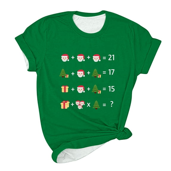IROINNID Christmas Shirts for Women Crewneck Short Sleeve Pullover Casual Holiday Loose T-Shirt Print Shirt,Green