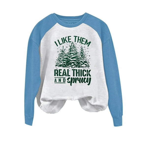 IROINNID Christmas Sweatshirts for Women Christmas Printed Crewneck Long Sleeve Pullover Loose Fitting Shirt,Blue