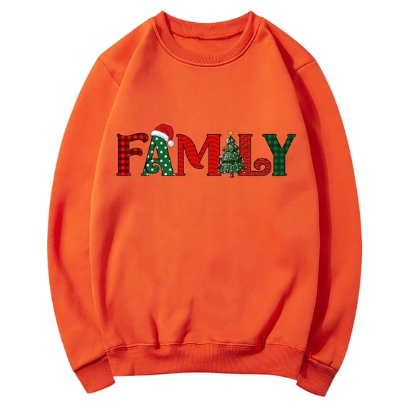 IROINNID Christmas Sweatshirts for Women Crewneck Letter Printing Pullover Long Sleeve Loose Fit Top Holiday Casual Shirt,Orange