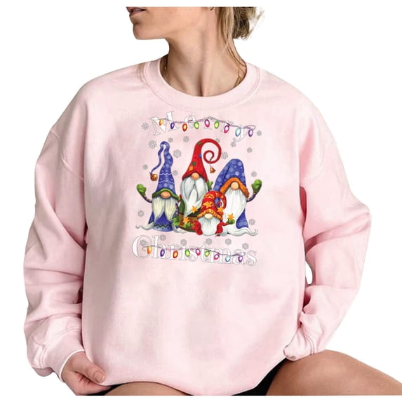 IROINNID Christmas Sweatshirts for Women Crewneck Pink Pullover Long Sleeve Casual Pullover Loose Sweatshirt,Pink