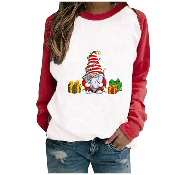 IROINNID Christmas Sweatshirts for Women Long Sleeve Crewneck Christmas Printing New Year Casual Tops for Fall and Winter,Red