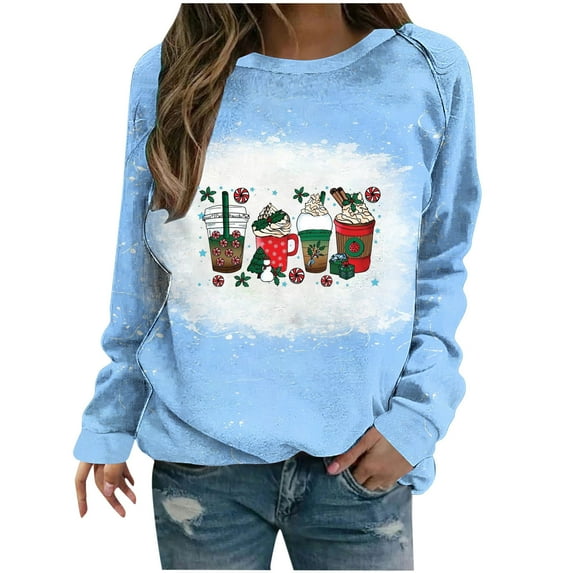 IROINNID Christmas Sweatshirts for Women Long Sleeve Crewneck Loose Shirts Blouse Christmas Print Sweatshirt,Blue