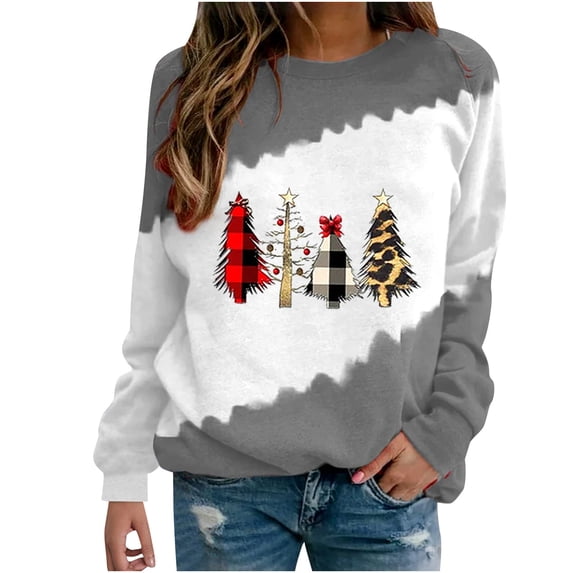 IROINNID Christmas Sweatshirts for Women Winter Crewneck Xmas Printed Pullover Long Sleeve Loose Fit Comfy Casual Sweatshirt,Gray