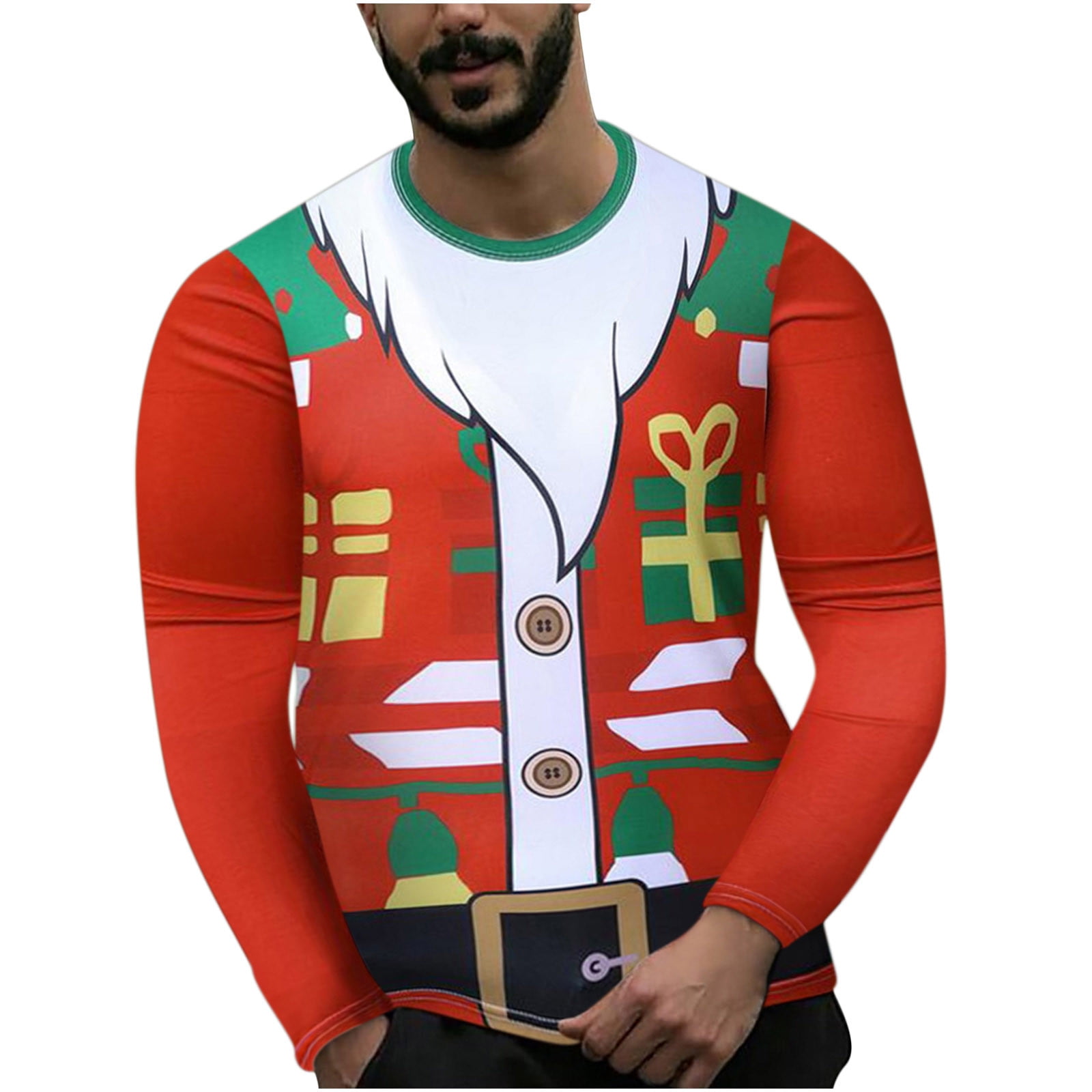 IROINNID Christmas Ugly Shirt for Men Grinch Print Long Sleeve Crewneck ...