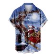 thumbnail image 1 of IROINNID Christmas Vacation T-shirt for Men Funny Santa Print Button Up Red Shirt Hawaiian Xmas Gift Tops for Boyfriend,Blue, 1 of 5