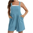 thumbnail image 1 of IROINNID Spring Summer Overalls for Women's Loose Fit Adjustable Straps Bib Jumpsuits Square Neck Wide Leg Solid Color Overalls with Pockets(Light Blue,L), 1 of 9