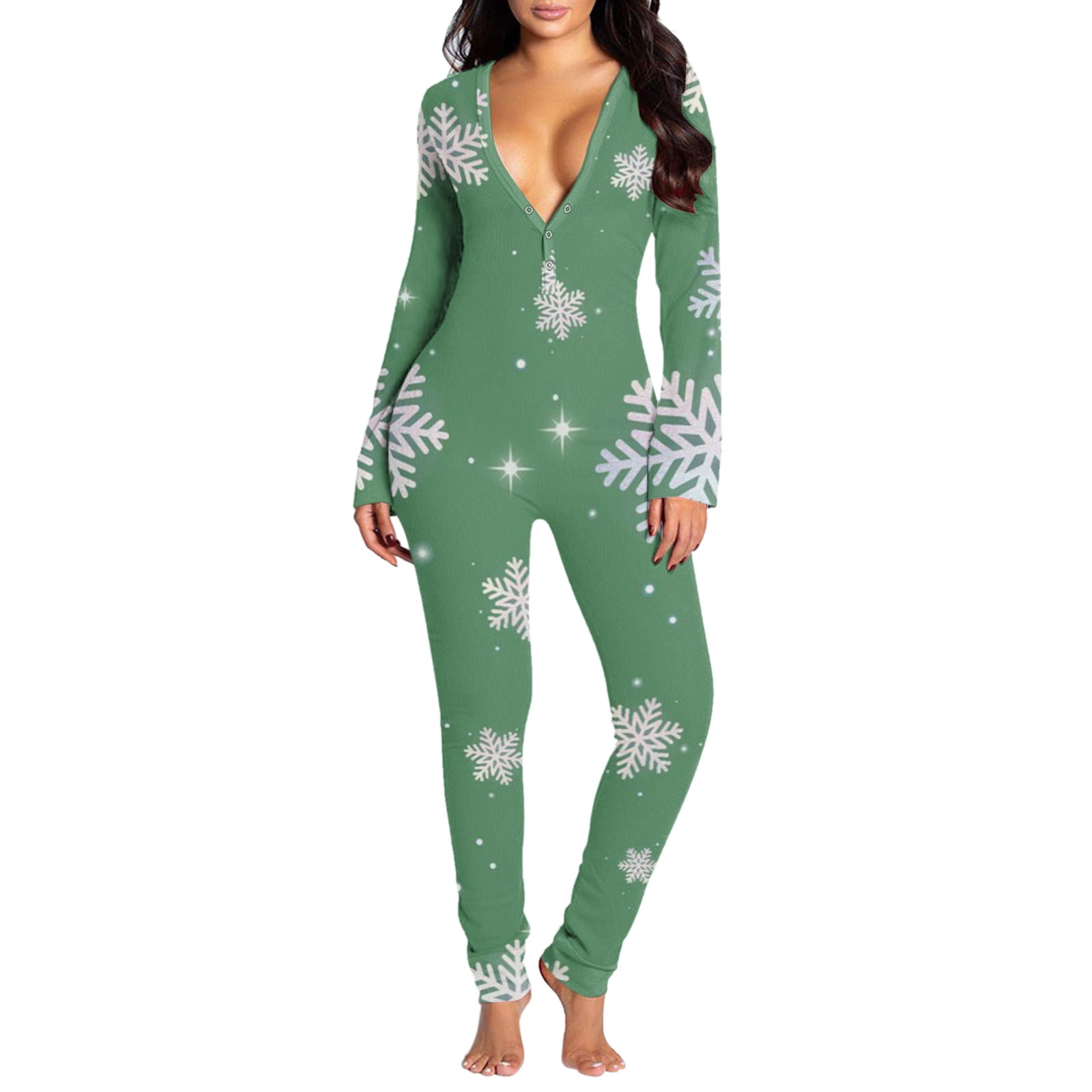 IROINNID Clearance Christmas Jumpsuit for Women Xmas Print Buttondown