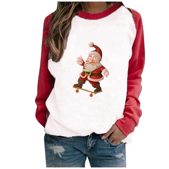 IROINNID Clearance Christmas Sweatshirts for Women Long Sleeve Crewneck Christmas Printing New Year Casual Tops for Fall and Winter,Red