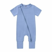 IROINNID Clearance Cotton Neutral Onesies Newborn Baby Girls Boys Bodysuit Summer Short Sleeve Zipper One-piece Romper Jumpsuit,Blue