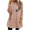 thumbnail image 1 of IROINNID Fall Shirts for Women Long Sleeve Tops Winter Warm Loose Fit Solid Plush Crewneck Long Pullover Thermal Homewear Tops with Pocket,Pink, 1 of 4