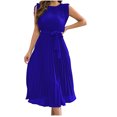 thumbnail image 1 of IROINNID Clearance Formal Dress for Women Wedding Guest Evening Night Party Dress Elegant Summer Gentle Sleeveless Round Neck Pleated Solid Color Dress,Blue, 1 of 8