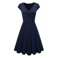 thumbnail image 1 of IROINNID Formal Dress for Women Wedding Guest Evening Night Party Dress Elegant Summer Color Short Sleeve V-Neck Loose Dress,Navy, 1 of 3
