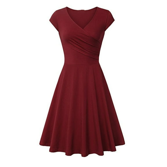 IROINNID Formal Dress for Women Wedding Guest Evening Night Party Dress Elegant Summer Color Short Sleeve V-Neck Loose Dress,Red