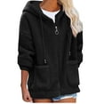 thumbnail image 1 of IROINNID Clearance Hoodie Jacket for Women Solid Color Long Sleeve Warm Hoodie Jacket Casual Shearling Basic Tops Fall Jacket with Pocket,Black, 1 of 3