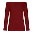 thumbnail image 1 of IROINNID Clearance Ladies Long Sleeve T Shirts Solid Color Shoulder Lace Stitching Slim Sexy Blouse,Burgundy, 1 of 4