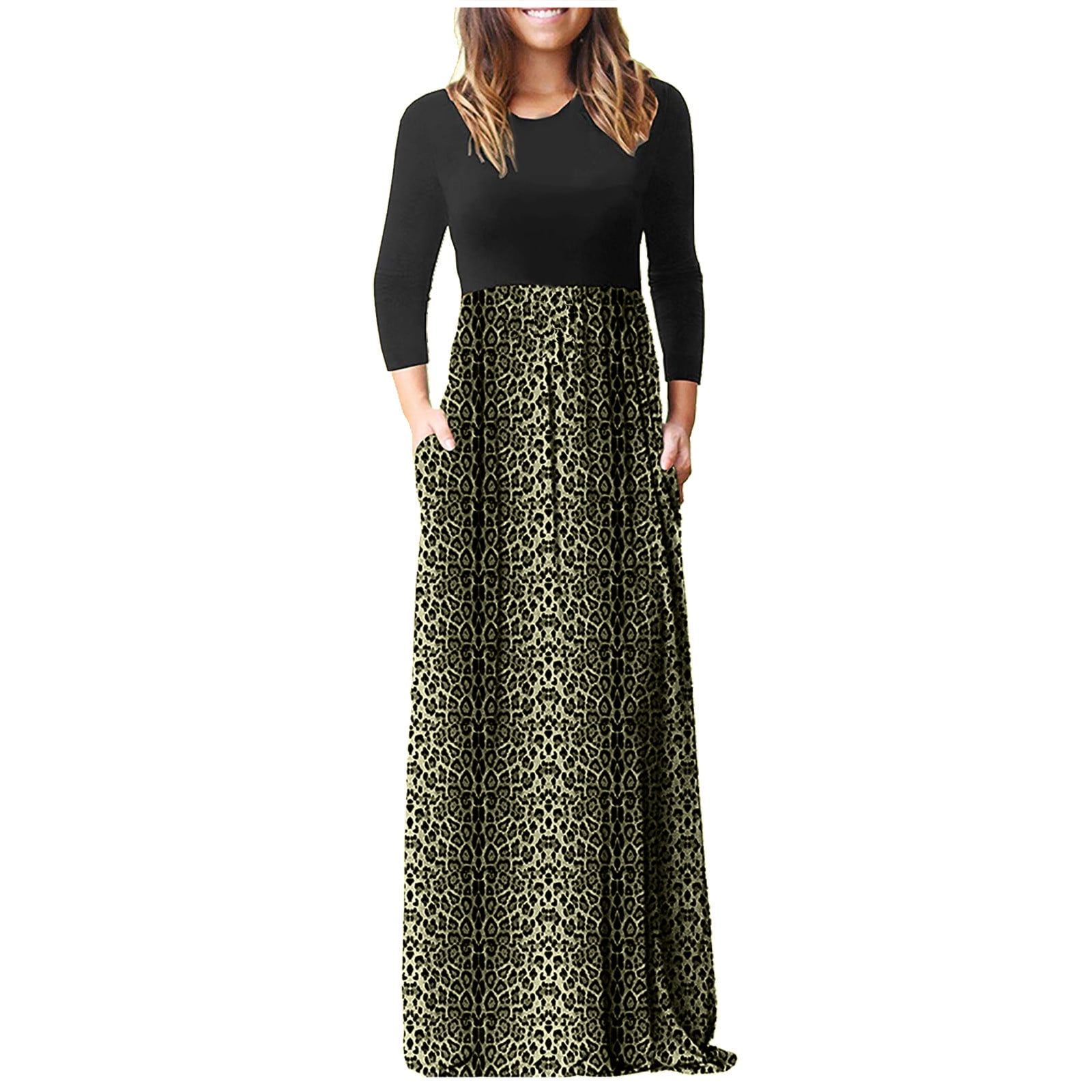 IROINNID Clearance Long Sleeve Dress for Women Extra long Formal Dress Printed Roundneck