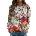 thumbnail image 1 of IROINNID Clearance Long Sleeve T-Shirts for Women Lounge Flower Print Round Neck T-shirt Top Blouse Pullover,Red, 1 of 6