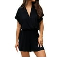 thumbnail image 1 of IROINNID Overalls for Women's Summer and Spring Casual Elastic Waist Rompers V Neck Sleeveless Loose Shorts Jumpsuits Beach Vacation Outfits(Black,XL), 1 of 6