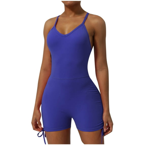 IROINNID Rompers for Women Shorts Casual Elastic Romper Jumper Beach Sleeveless Straight Jumpsuits Summer Loose Vacation Outfits(Blue,L)