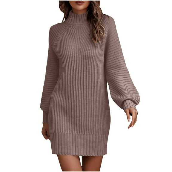 IROINNID Semi Formal Dress for Women Long Sleeve Sweater Dress Summer Solid Dress Round Neck Loose Dress,Coffee