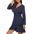 thumbnail image 1 of IROINNID Clearance Semi Formal Dress for Women Long Sleeve Wrap Dress V-neck Bandage High Waist Shirt Dress,Navy, 1 of 3