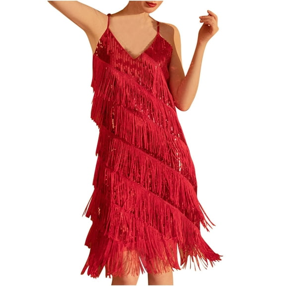 IROINNID Sequin Dress for Women Club Night Sequins Sleeveless Make Dress Sequin Dress,Red