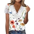 thumbnail image 1 of IROINNID Clearance Shirt for Women Summer Sexy Fold Printed Short Sleeves V Neck Button Regular Top Beige, 1 of 5