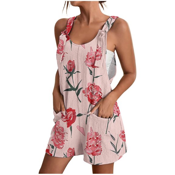 IROINNID Short Jumpsuit for Women's Solid Color Pollover Overalls Summer Wide Leg Lightweight Soft and Comfortable Shorts Romper(Pink,S)