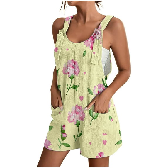 IROINNID Short Jumpsuit for Women's Solid Color Pollover Overalls Summer Wide Leg Lightweight Soft and Comfortable Shorts Romper(Yellow#3,S)