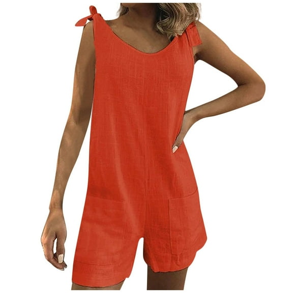 IROINNID Short Jumpsuits for Womens Summer Casual Sleeveless Romper Loose Adjustable Spaghetti Strap Shorts Jumpsuits with Pockets Clothes(Orange#1,M)