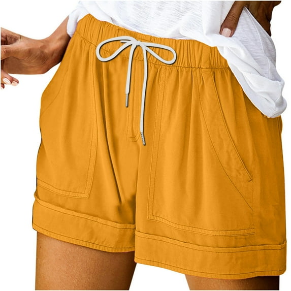 IROINNID Shorts for Women Solid Loose Pockets Drawstring Short Pants,Gold