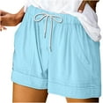 thumbnail image 1 of IROINNID Shorts for Women Solid Loose Pockets Drawstring Short Pants,Light Blue, 1 of 5