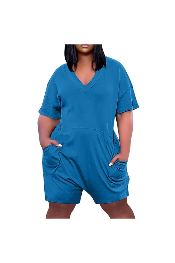 Summer Short Jumpsuits for Women Strappy Straight Athletic Romper Hot Shot Workout Romper with Pocket Outfits Boho Beach Wear(Blue#1,XXXL)