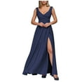 thumbnail image 1 of IROINNID Clearance Wedding Guest Dresses for Women Homecoming Party Summer Camis Sleeveless V-neck Waist Retraction Vent Formal Dress Elegant Formal Dress,Navy, 1 of 8