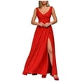 thumbnail image 1 of IROINNID Clearance Wedding Guest Dresses for Women Homecoming Party Summer Camis Sleeveless V-neck Waist Retraction Vent Formal Dress Elegant Formal Dress,Red, 1 of 7