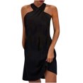 thumbnail image 1 of IROINNID Clearance Wedding Guest Dresses for Women Semi Formal Evening Night Casual Homecoming Dress Sexy Sleeveless Ladies Printed Mini Hanging Neck Dress Trendy Halter Dress,Black, 1 of 4