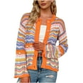 thumbnail image 1 of IROINNID Clearance Womens Cardigans Long Sleeve Button Stripe Color Matching Long Sleeves Knit Cardigan Loose Crew Neck Tops Blouse Sweater,Orange, 1 of 6