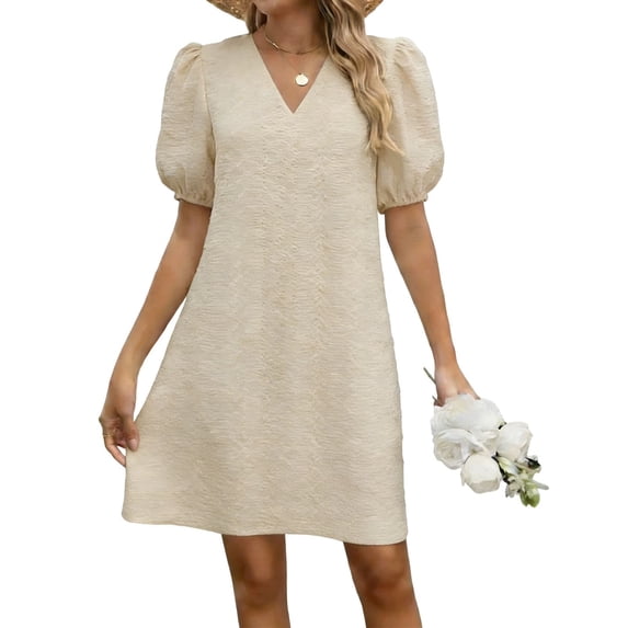 IROINNID Cocktail Dress for Women Wedding Guests Dresses for Women Slim Waist Dress Short Sleeve Solid Color Dress