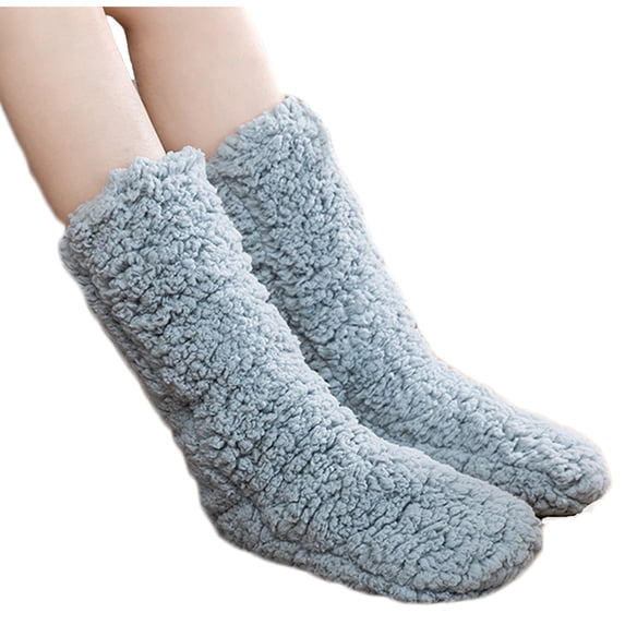 IROINNID Crew Socks for Women Solid Color Long Socks Slippers Thick Plush Indoor Socks Double-Layer Thickening Indoor Shoes