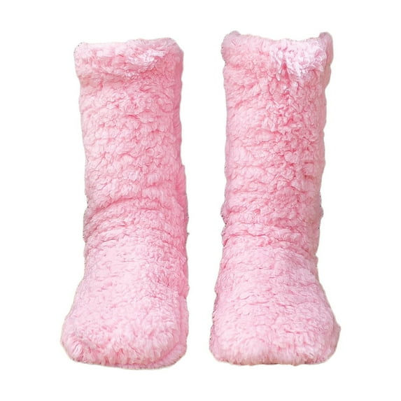 IROINNID Crew Socks for Women Solid Color Long Socks Slippers Thick Plush Indoor Socks Double-Layer Thickening Indoor Shoes