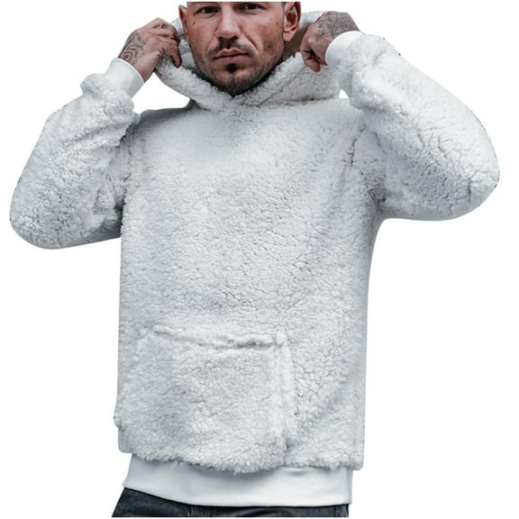 IROINNID Crewneck Sweatshirts for Men Comfy Double-sided Plush Hoodie Sport Hooded Sweater Top Long Sleeve Hooded Blouse,White